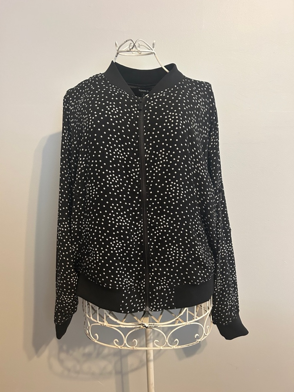 torrid Black and White Polka Dot Bomber Jacket
